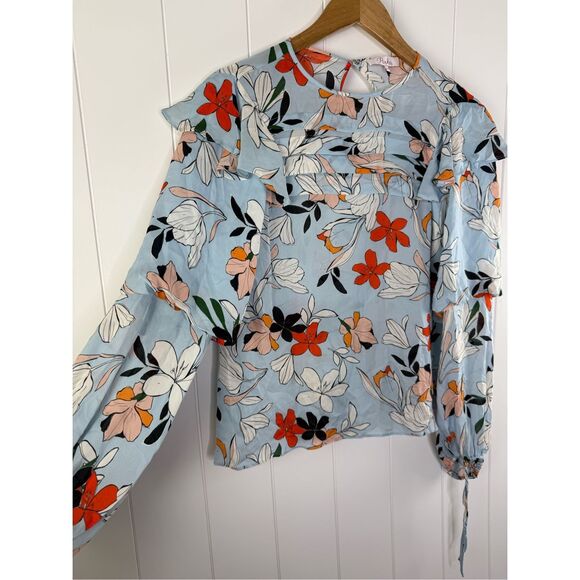 Parker Silk Carlotta Floral Blouse Light Blue MoonDance Size XS - Picture 1 of 8